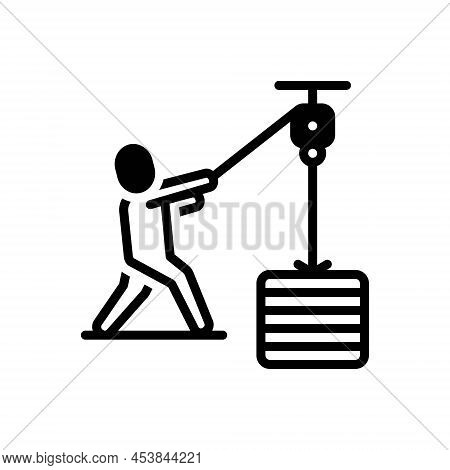 Black Solid Icon For Tackle Catch Rope Hold Gadgetry Man Machinery Lay-hold-of Grasp Pull