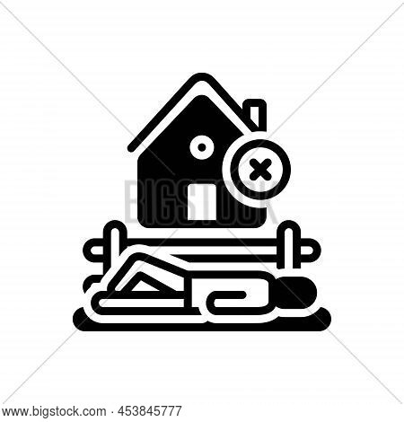 Black Solid Icon For Homeless Unsheltered Itinerant Refugee Vagrant Abandoned Shelter Poor Bench Pov