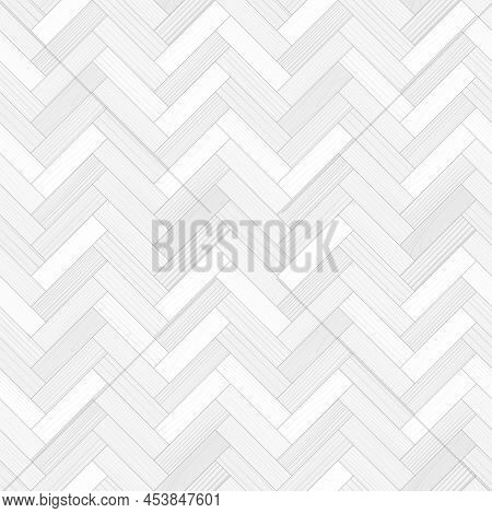 White Wooden Parquet, Seamless Herringbone Pattern. Hardwood Gray Zigzag Laminate Floor. Wood Grain 