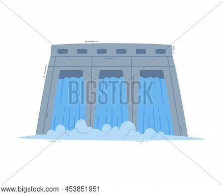 Dam Reservoir Water Dripping Down In Lake Vector Illustration