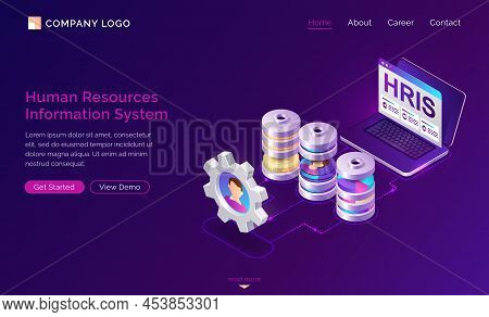 Hris Isometric Landing Page. Human Resources Information System, It And Hr Mixed Technologies, Compu