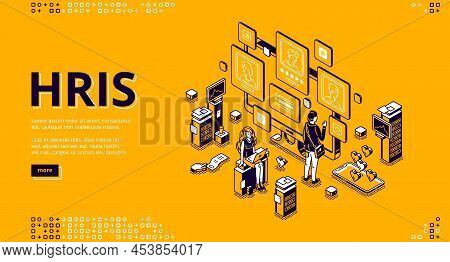 Hris Isometric Landing Page. Human Resources Information System It And Hr Technologies, People At Mu