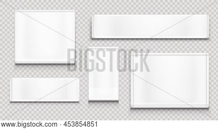 White Fabric Tags Different Shapes Isolated On Transparent Background. Vector Realistic Mockup Of Bl