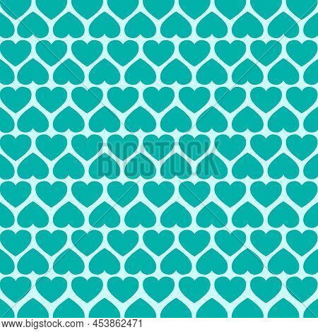 Seamless Blue Heart Background Pattern Design Flat Design