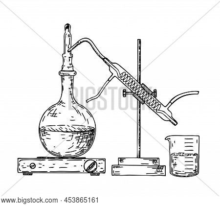 Distiller. Physical Device That Is Used In Chemistry And Physics Lessons, Which Serves To Evaporate 