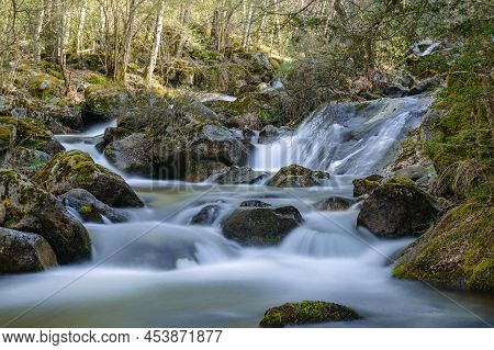 Waterfall At Madriu Perafita Claror Valley In Andorra,unesco World Heritage Site