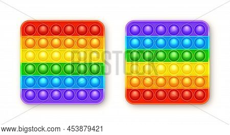 Colorful Silicone Anti-stress Pop It Toy Isolated On White Background. Trendy Sensory Game For Child