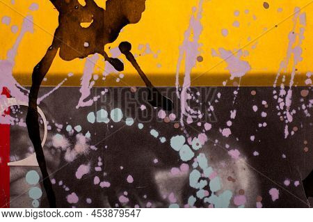 Painting Made With The Pictorial Style Of Informalism Or Art Informel. Colorful Artwork Decorated Wi