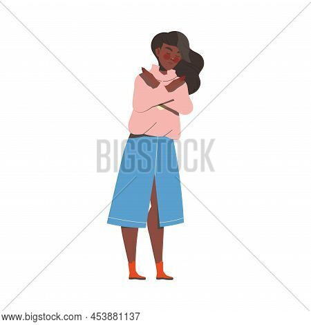 African American Woman Character Showing Crossed Hand Gesture Expressing Emotion With Body Language 