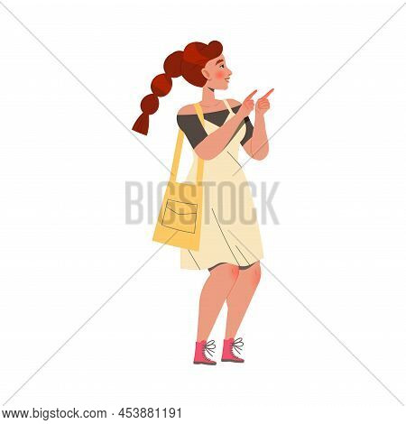 Woman Character With Handbag Showing Hand Gesture Pointing Finger Expressing Emotion With Body Langu