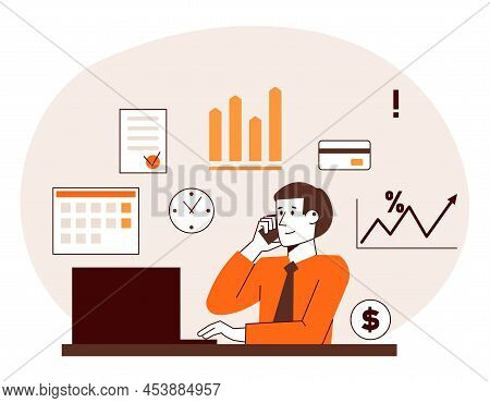 Financial Specialist, Broker At Work.vector Concept Remote Work.