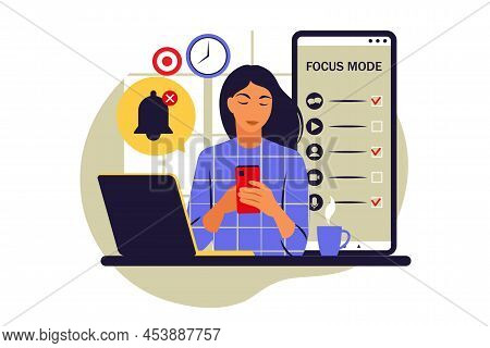 Focus Of Attention Concept. Focus Mode. Attention Concentration On The Work. Vector Illustration. Fl