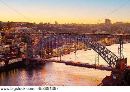 Golden Hour, Porto Cityscape In Golden Sunset Light, Dom Louis Bridge, Douro River, Portugal