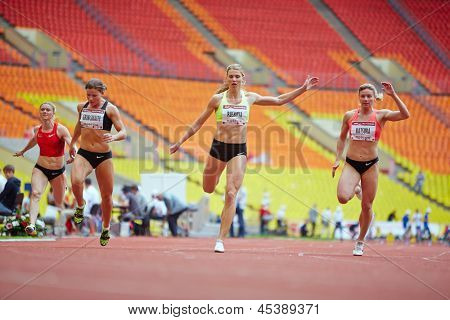 MOSCOW - JUN 11: Finish of female race at Grand Sports Arena of Luzhniki OC during International athletics competitions IAAF World Challenge Moscow Challenge, June 11, 2012, Moscow, Russia.