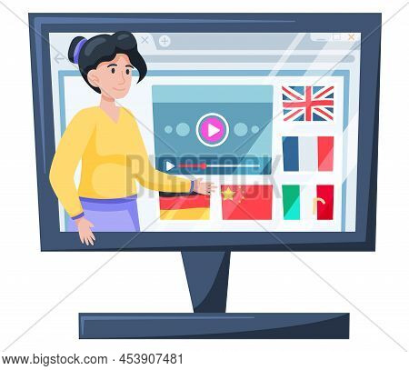 Online Education Platform, Internet Course For Learning On Home, Young Woman Teacher At Lesson. E-le