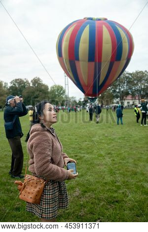 Masternon, New Zealand April, 22 2022 - People Attending Hot Air Balloon Festival In Masterton New Z