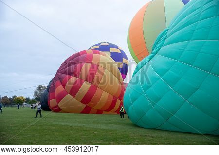Masternon, New Zealand April, 22 2022 - People Attending Hot Air Balloon Festival In Masterton New Z