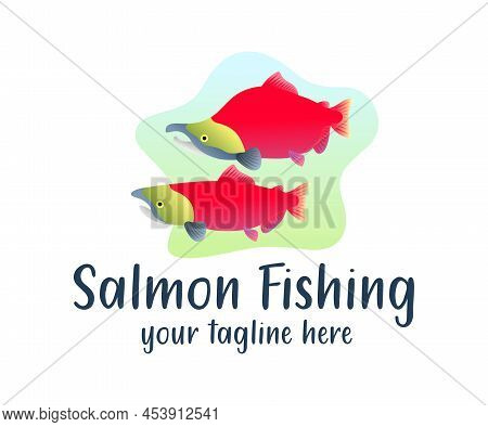 Sockeye Salmon Fish Underwater In River, Illustration And Logo Design. Animal, Nature And Fishing, V