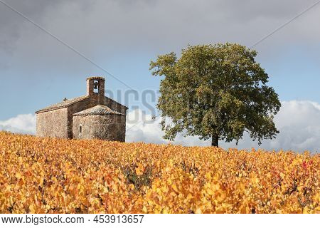 Autumnal Landscape With The Chapel Saint-pierre In Beaujolais, France