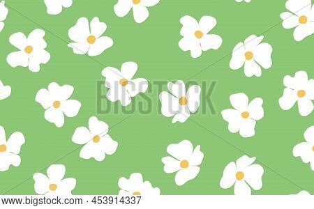 Floral Seamless With Hand Drawn Color Flowers. Cute Summer Background. Modern Floral Compositions. F