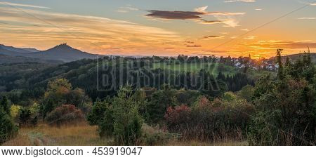 Sunset At Autumn With View To The Castle Hohenzollern, Germany