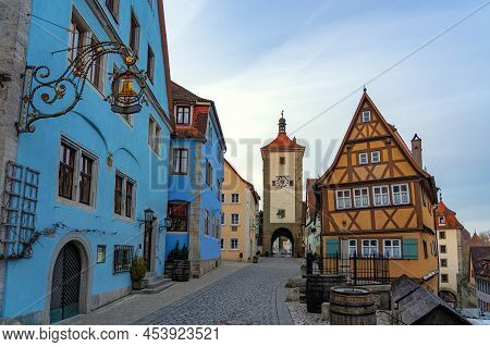 Beautiful Architecture Of Romantic Rothenburg Ob Der Tauber With Timbered Fachwerkhaus Syle Houses I