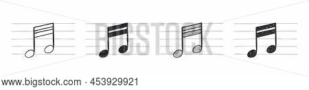 Music Notes. Sixteenth Note. Hand-drawn Musical Symbols In Various Variations. Vector Illustration