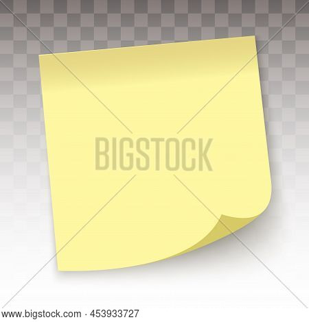 Yellow Sticky Note, Isolated On A Transparent Background. Memo Sticker Realistic Vector Mockup