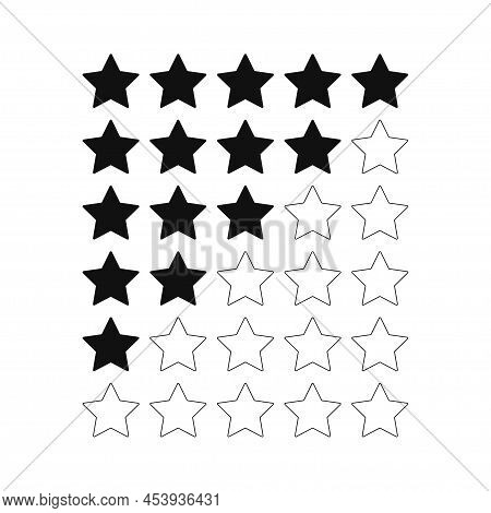5 Stars Rating. Five Black Stars Ranking. Review Stars On Transparent Background