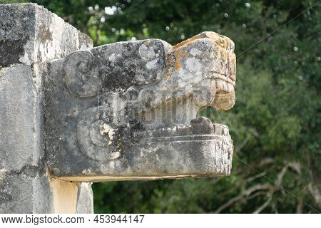 Plumed Serpent, Venus Platform, Chichen Itza, Yucatan State. Kukulcan Representation At The Ballcour