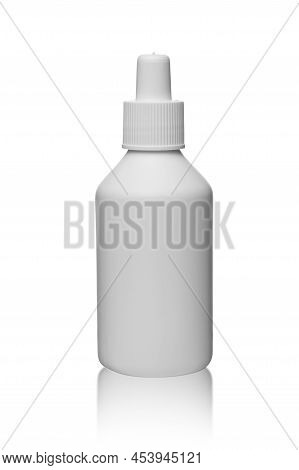 Mock Up Plastic Bottle For Hydrogen Peroxide Isolated On White Background With Copy Space, Medicine 