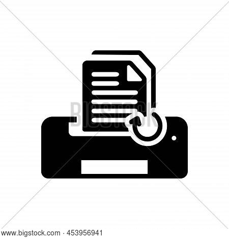 Black Solid Icon For Reprint Reimression Print Refresh Transcription Machine Paper