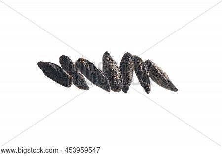 Roasted Rye Malt Grains Levitate On A White Background