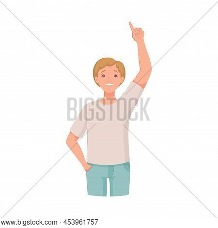 Man Character Indicating Something Pointing With Index Finger As Hand Gesture Specifying Direction V