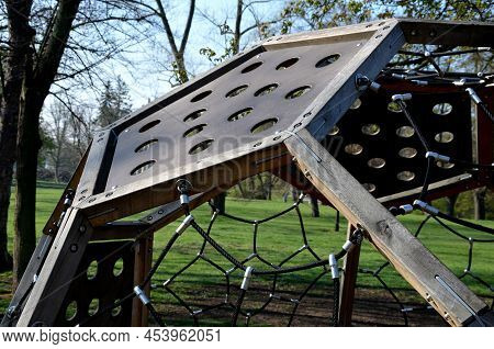 Outdoor Sports Ground For Children And Adults. Handcuffing, Climbing Rope. Parallel Bars And Pull-ou