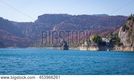 Stone Cliffs At Oymapinar Dam In Green Canyon In Turkey