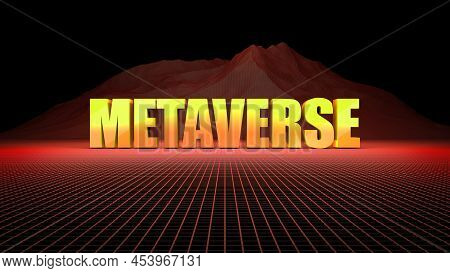 3d Metaverse Background Concept. Futuristic Digital Landscape In Virtual Reality In The Style Of Cyb