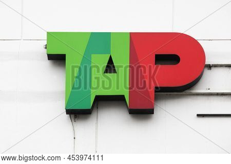 Copenhagen, Denmark - August 20, 2020: Tap Air Portugal Logo On A Wall. Tap Air Portugal Is The Stat