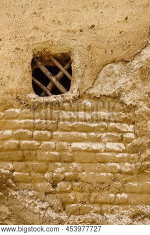 Old Clay House Detail, Bars In Window. El Chorrillo Film Location, Sierra Alhamilla In Andalucia Spa
