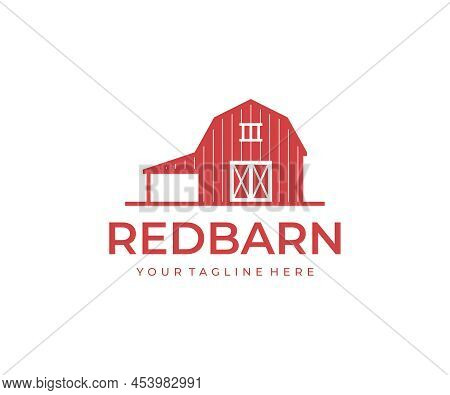 Red Rustic Barn Logo Design. Wooden Shed Vector Design. Rural Farmhouse Logotype