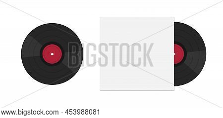 Vinyl Disc Isolated On White Background. Music Vinyl Disc Cover Mockup. Vector Stock