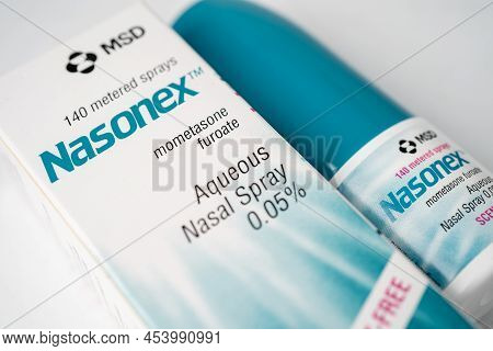 Bangkok, Thailand, October 1, 2021 Nasonex, Mometasone Furoate Drug Used To Treat Certain Skin Condi