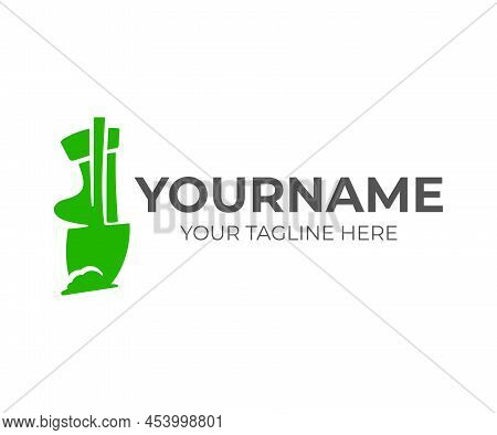 Gardener Digs With A Shovel, Logo Design. Landscape Design, Gardening And Landscaping, Vector Design