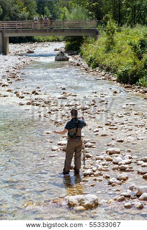 Fisherman In The Soca River, Slovenia