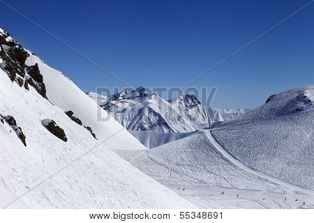 Top View On Ski Slope At Nice Sun Day