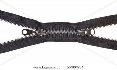 Two Sliders On Metallic Black Zip Fastener