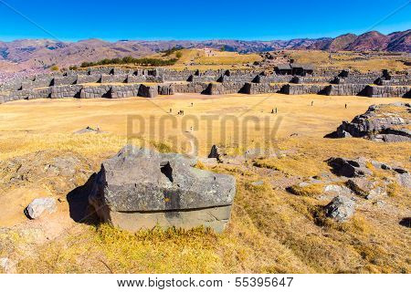 Inca Ruins - Saqsaywaman, Peru, South America. Archaeological Complex, Cuzco. Example Of Polygonal M
