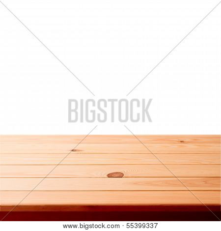 Empty wooden table on white background