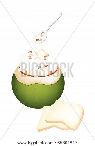 Coconut Ice Cream With Nuts And Bread