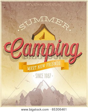 Summer Camping poster. Vector illustration.
